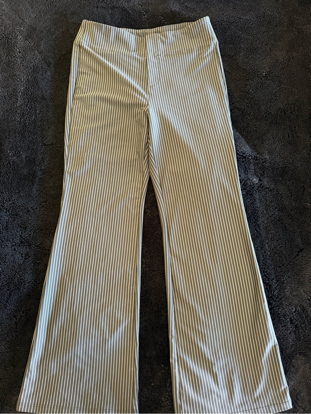 Halara Flex High Waisted Striped Work Flare Pants (Black with White Stripes, L)